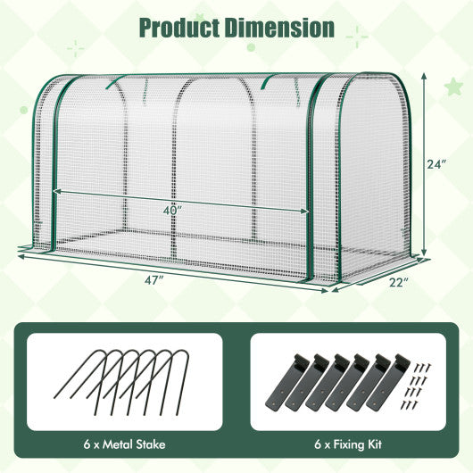 Mini Tunnel Greenhouse with Roll-up Zipper Door-White