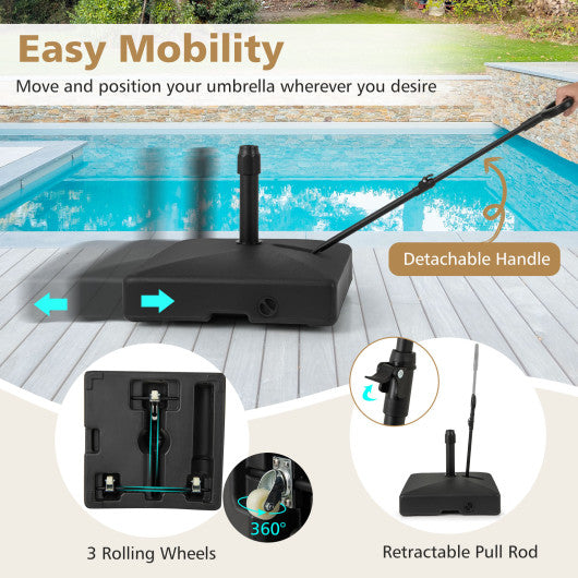 Mobile Patio Umbrella Base Water Sand Fillable Market Table Umbrella Stand with 3 Wheels-Black