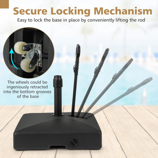 Mobile Patio Umbrella Base Water Sand Fillable Market Table Umbrella Stand with 3 Wheels-Black