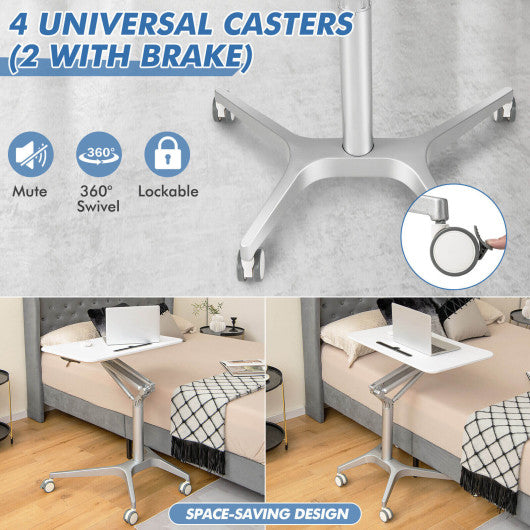 Mobile Standing Laptop Desk with Tablet Holder and 4 Rolling Casters-White