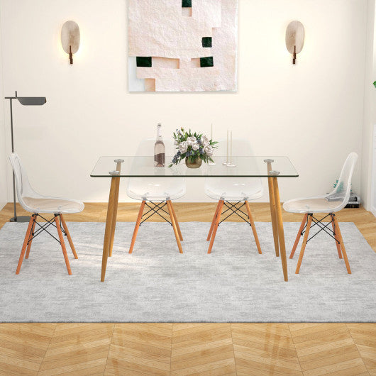5 Pieces Rectangle Dining Table Set with 51 Inch Glass Tabletop-Transparent