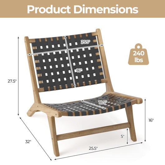 Modern Armless Teak Wood Lounge Chair with Nylon Woven Backrest and Seat-Black