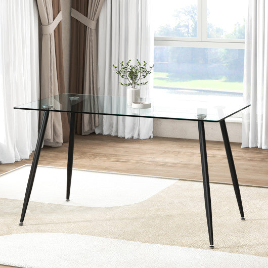 Modern Glass Rectangular Dining Table with Metal Legs-Black