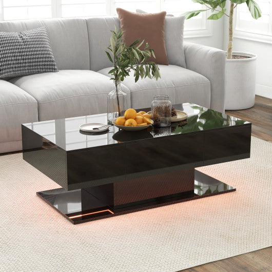 Modern LED Coffee Table with 20 Color LED Lights and 2 Storage Drawers-Black