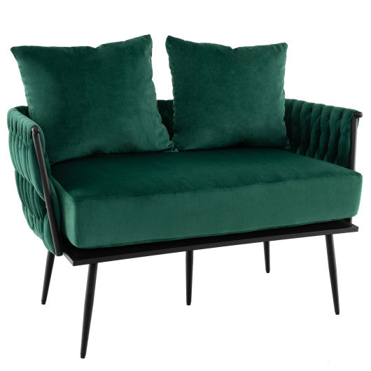 Modern Loveseat Sofa Upholstered Dutch Velvet Sofa Couch-Green
