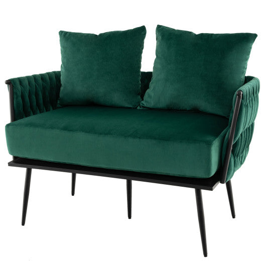 Modern Loveseat Sofa Upholstered Dutch Velvet Sofa Couch-Green