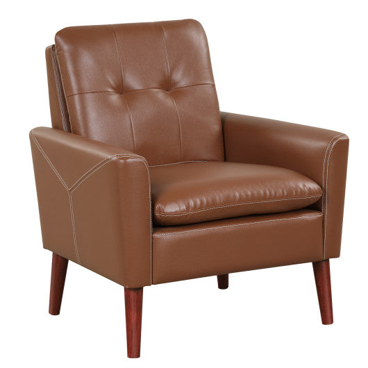 Modern PU Leather Accent Chair with Solid Wood Legs-Brown