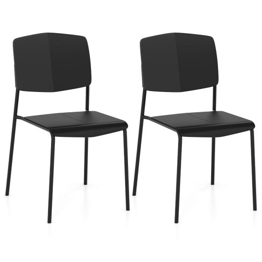 Modern Plastic Dining Chair Set of 2 with Metal Legs and Curved Back-Black