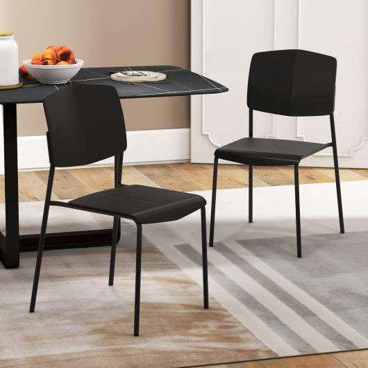 Modern Plastic Dining Chair Set of 2 with Metal Legs and Curved Back-Black