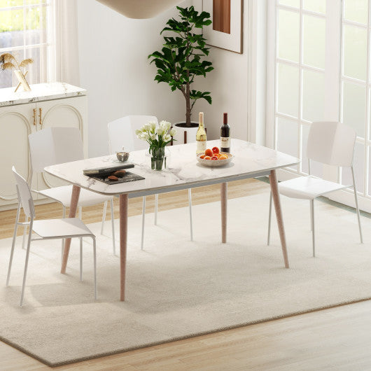 Modern Plastic Dining Chair Set of 2 with Metal Legs and Curved Back-White