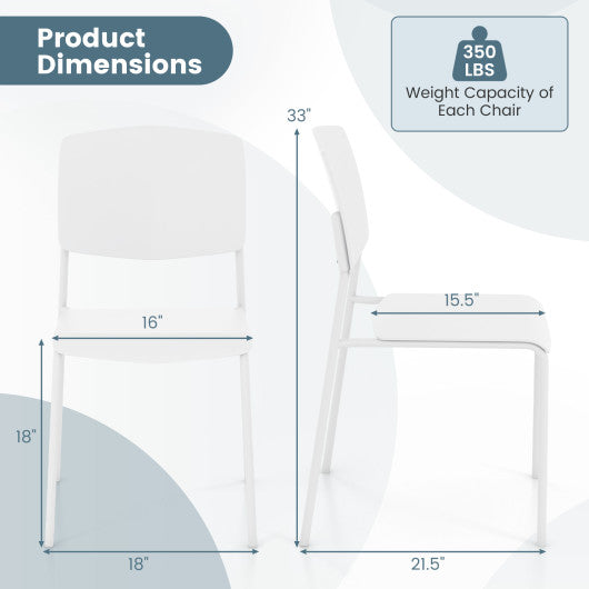 Modern Plastic Dining Chair Set of 2 with Metal Legs and Curved Back-White