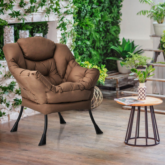 Modern Polyester Fabric Lazy Chair with Steel Frame and Side Pocket-Brown