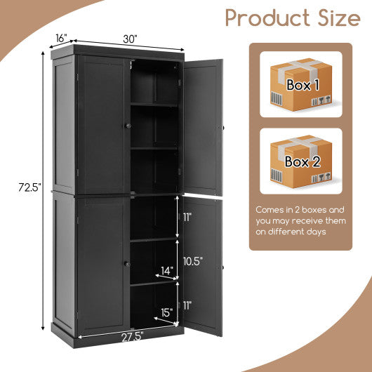 72.5 Inches Tall Buffet Cabinet with 6-Tier Shelves and 4 Doors-Black