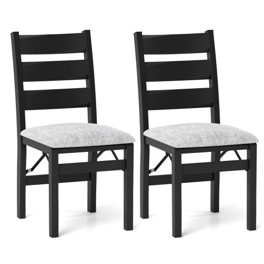 Modern Upholstered Folding Chairs Set of 2 with Comfy Backrest-Black