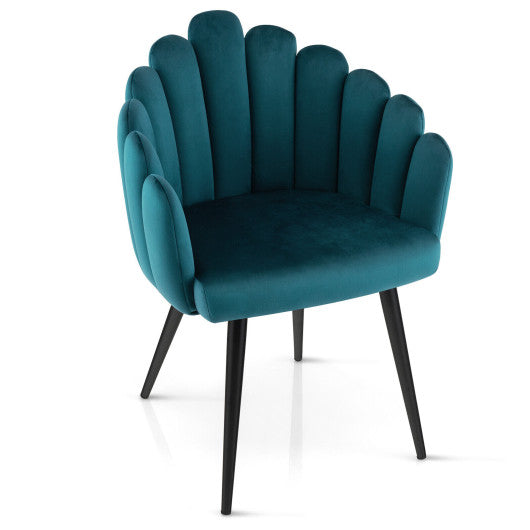 Modern Velvet Dining Chair with Metal Base and Petal Backrest-Teal