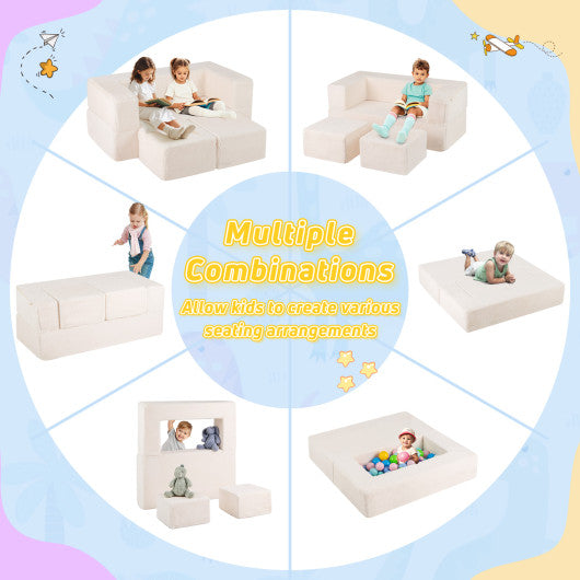 Modular Kids Sofa Couch Convertible Foam Armchair for Children-Beige