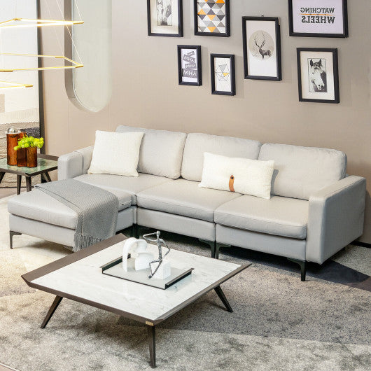 Modular 3-Seat L-shaped Sectional Sofa with Reversible Chaise and 2 USB Ports-Light Gray