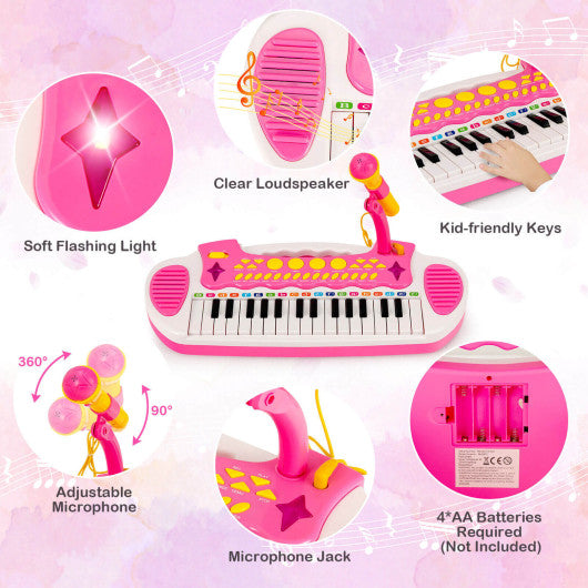 31-Key Kids Piano Keyboard Toy with Microphone and Multiple Sounds for Age 3+-Pink