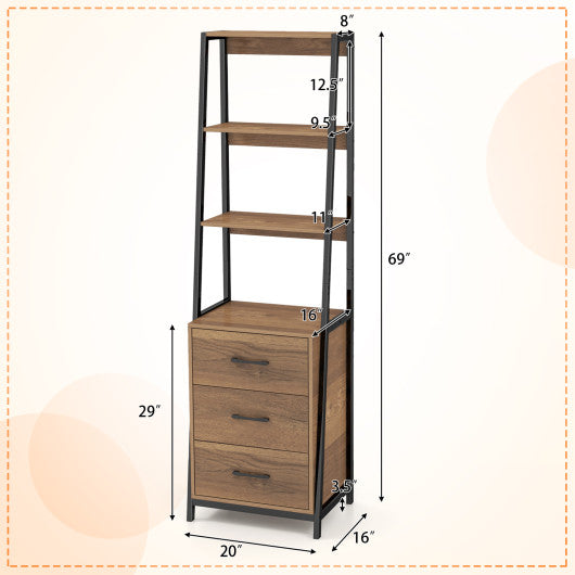 Multifunctional Tall Bookcase with Open Shelves and Storage Drawers-Natural