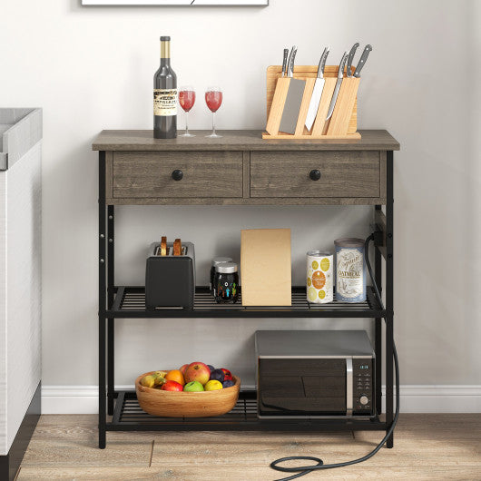 Narrow Console Table with 2 Drawers and 2 Metal Mesh Shelves-Gray