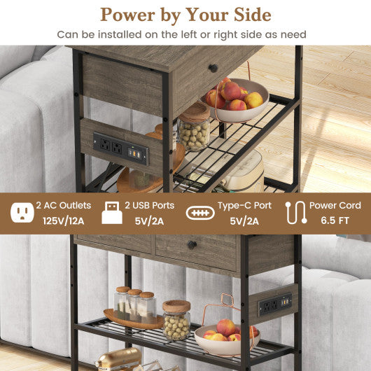 Narrow Console Table with 2 Drawers and 2 Metal Mesh Shelves-Gray