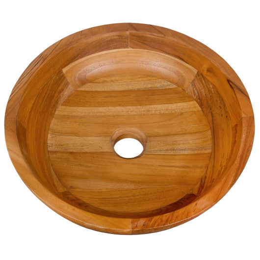 16 Inch Teak Wood Washbasin with Drainage Hole and Rounded Corners