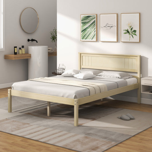 Twin/Full/Queen Size Wooden Bed Frame with Headboard and Slat Support-Full Size
