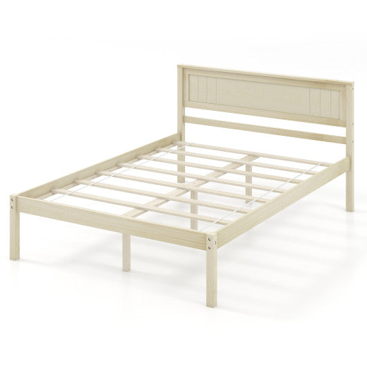 Twin/Full/Queen Size Wooden Bed Frame with Headboard and Slat Support-Full Size