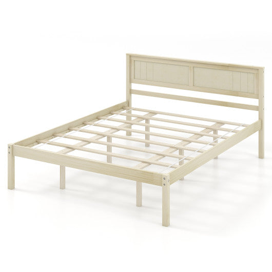 Twin/Full/Queen Size Wooden Bed Frame with Headboard and Slat Support-Queen Size