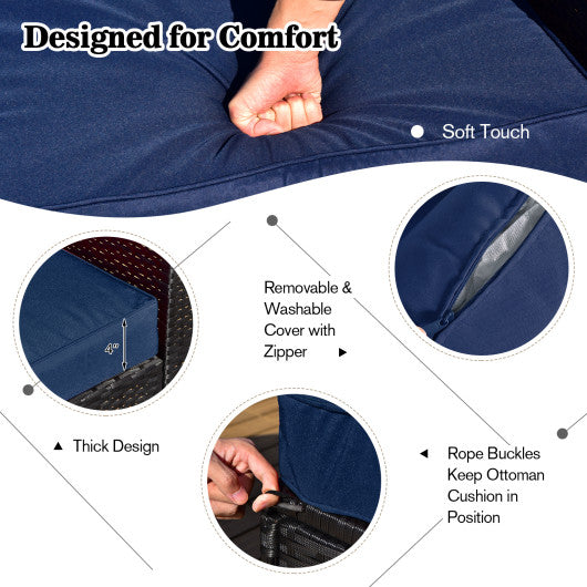 9 Pieces Patio Furniture Set with 32” Fire Pit Table and 50000 BTU Square Propane Fire Pit-Navy