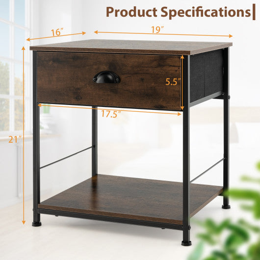 2 Tiers Nightstand with Open Storage Shelf for Living Room Bedroom-1 Piece