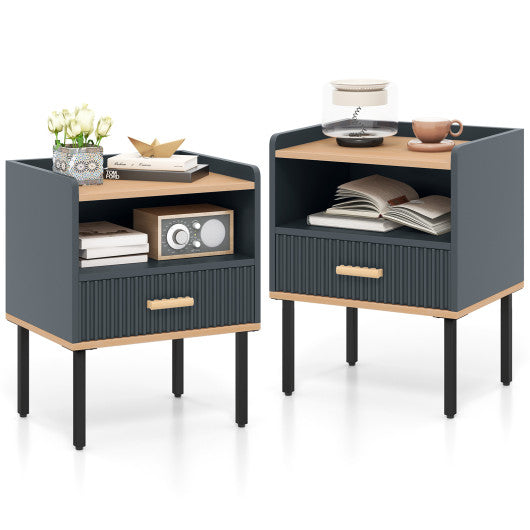Nightstand Bedside End Table with Drawer and Shelf for Living Room Bedroom-Set of 2