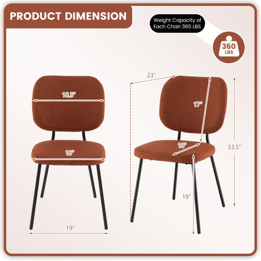 Set of 2 Modern Armless Dining Chairs with Linen Fabric-Orange