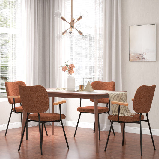 Set of 2 Modern Fabric Dining Chairs with Armrest and Curved Backrest-Orange