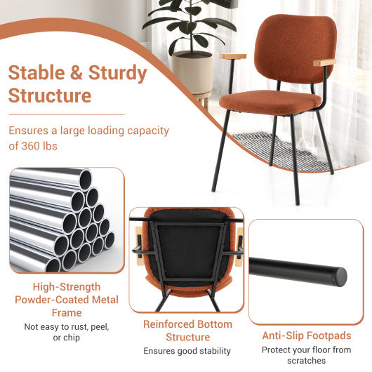 Set of 2 Modern Fabric Dining Chairs with Armrest and Curved Backrest-Orange