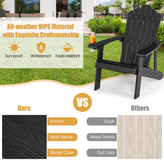 Weather Resistant HIPS Outdoor Adirondack Chair with Cup Holder-Black