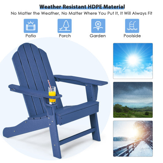 Outdoor Adirondack Chair with Built-in Cup Holder for Backyard Porch-Navy
