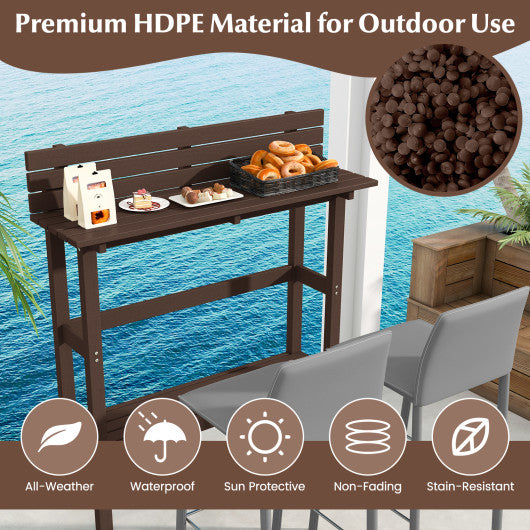 48 Inch Patio Pub Height Table with Storage Shelf and Adjustable Foot Pads-Brown