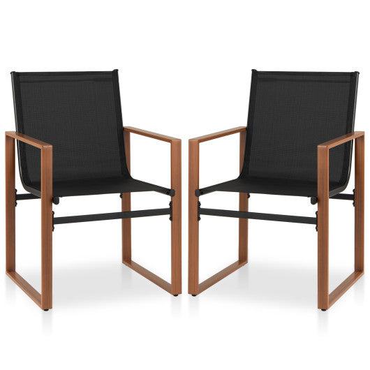 Outdoor Dining Chairs with Breathable Seat and Backrest Set of 2-Black