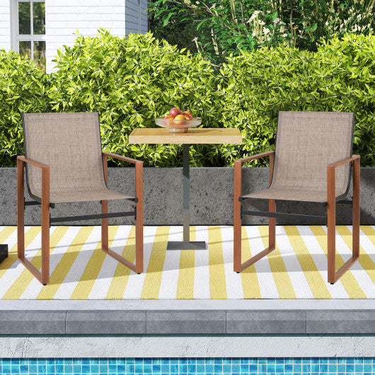 Outdoor Dining Chairs with Breathable Seat and Backrest Set of 2-Brown