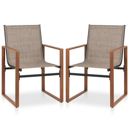 Outdoor Dining Chairs with Breathable Seat and Backrest Set of 2-Brown