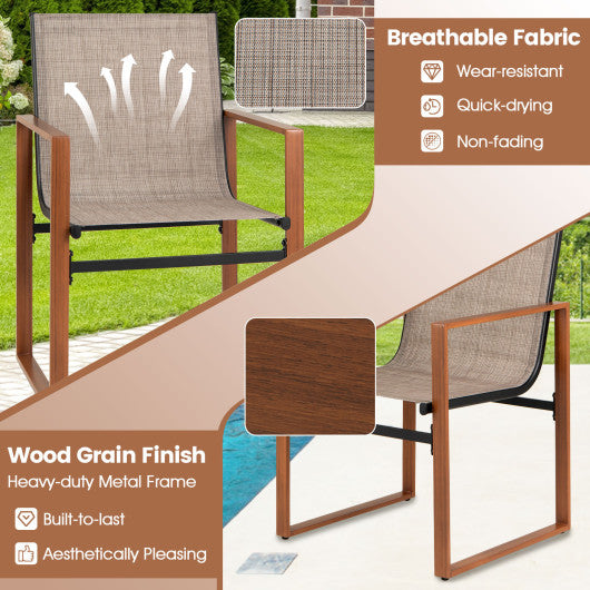 Outdoor Dining Chairs with Breathable Seat and Backrest Set of 2-Brown