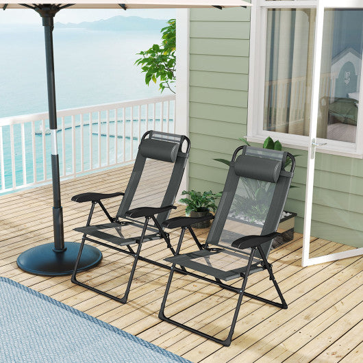 Outdoor Folding Chairs Set of 2 with Armrests and 7-Level Backrest-Gray