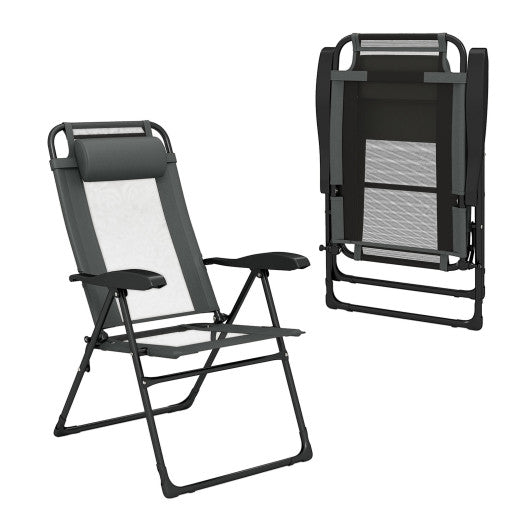 Outdoor Folding Chairs Set of 2 with Armrests and 7-Level Backrest-Gray