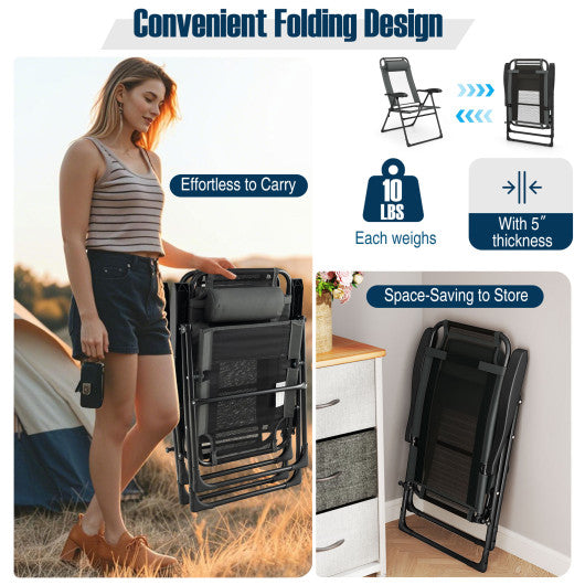 Outdoor Folding Chairs Set of 2 with Armrests and 7-Level Backrest-Gray