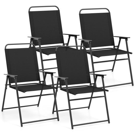 Outdoor Folding Sling Chairs Set of 4 with Armrest and Backrest-Black