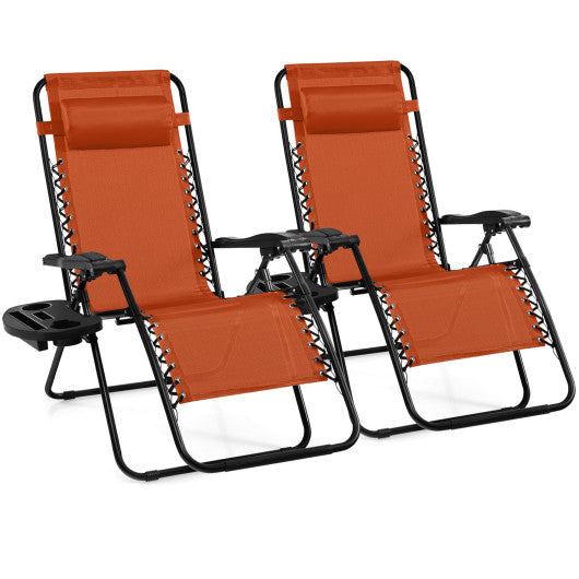 2 Pieces Folding Lounge Chair with Zero Gravity-Orange