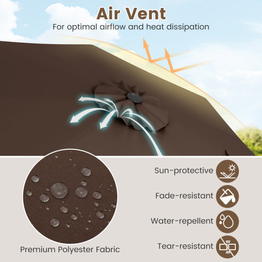 Outdoor Heavy Duty Market Umbrella with Crank Handle and 8 Sturdy Ribs-Brown