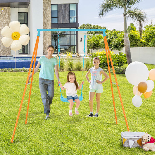 Outdoor Heavy Duty Metal Toddler Swing Set with Stand-Orange