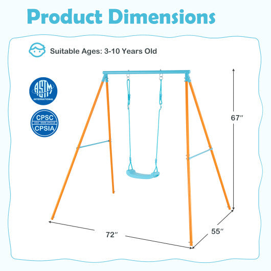 Outdoor Heavy Duty Metal Toddler Swing Set with Stand-Orange
